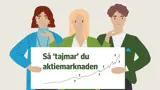 En illustration på tre personer som håller upp en skylt. 