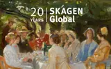Maleri av kvinner rundt et festbord i hagen