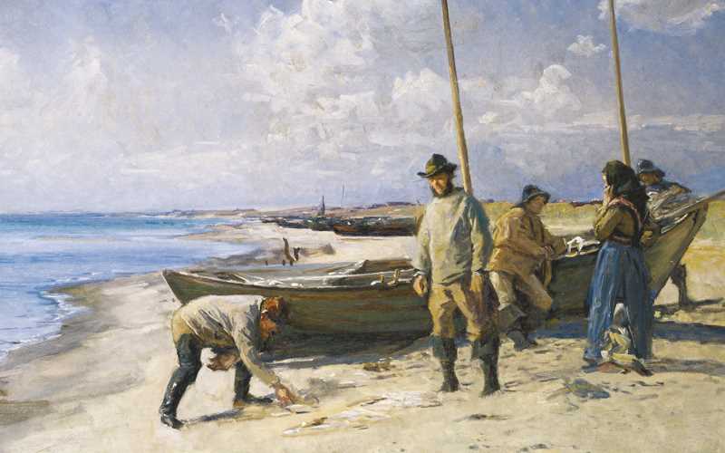 Fangsten deles, 1885. Av Viggo Johansen, en av Skagenmålarna. Bilden tillhör Skagens Konstmuseer.